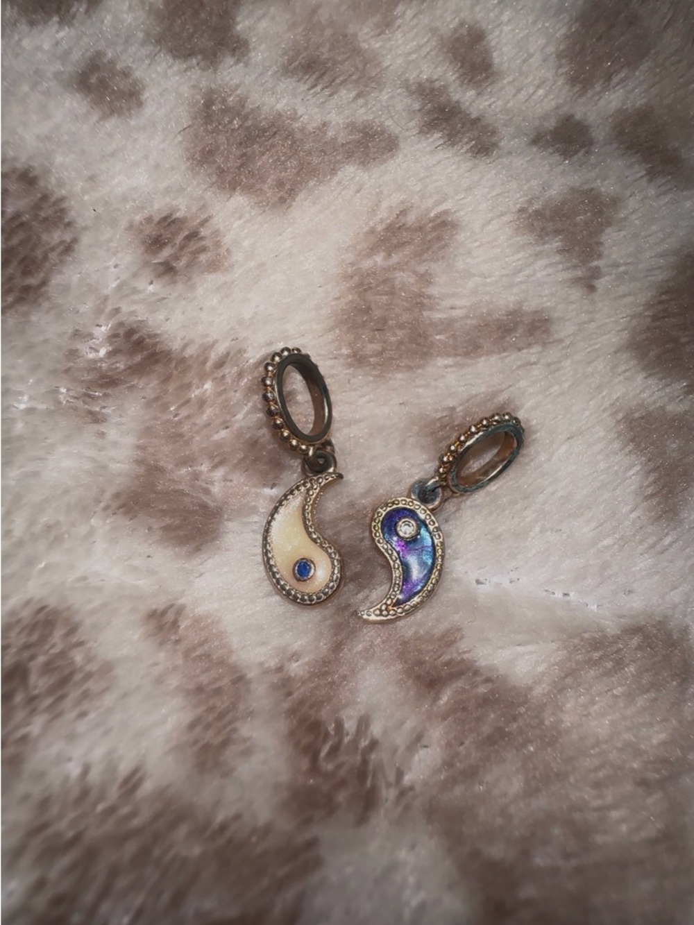 PANDORA Gold-Tone Yin Yang Drop Earrings with Cream and Iridescent Inlay